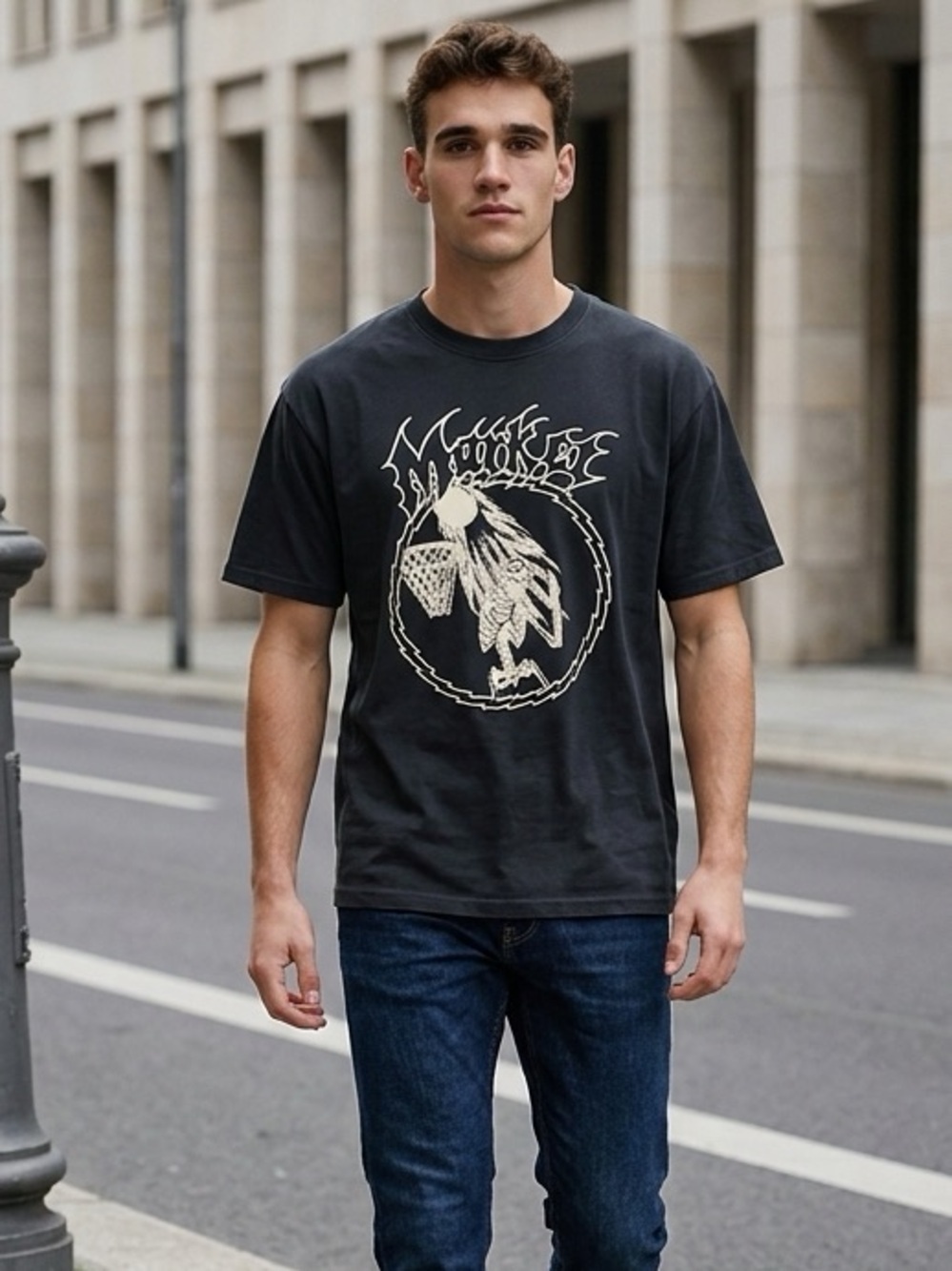 NWOT MARKET Unisex Black Graphic Tee Skelton Dunking Basketball - Size Large